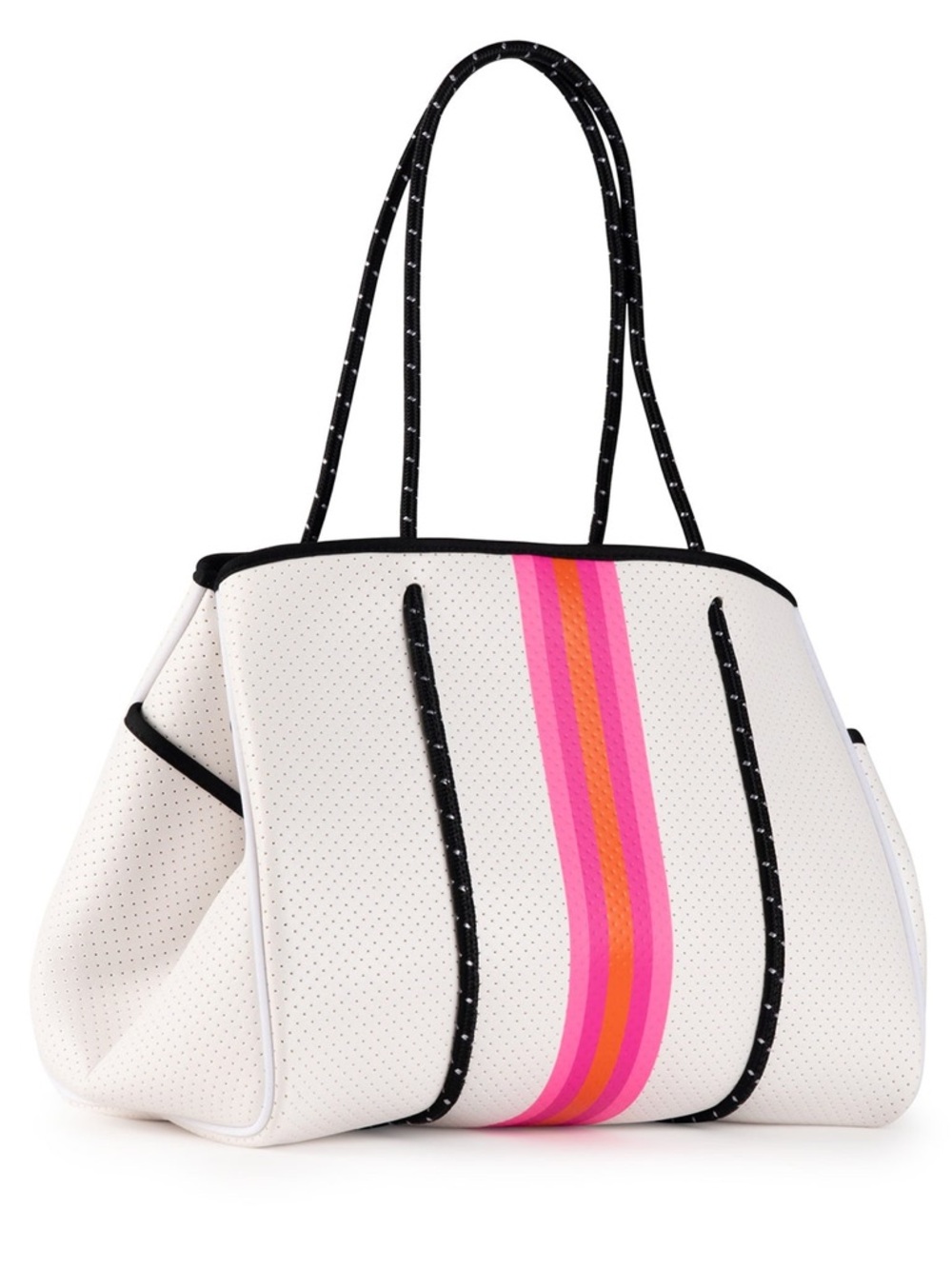 White Neoprene Tote with Pink and Orange Center Stripe